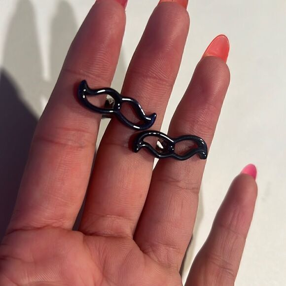 MENS Navy Blue and Silver Mustache Cuff Links NEW Never Worn - Picture 1 of 3